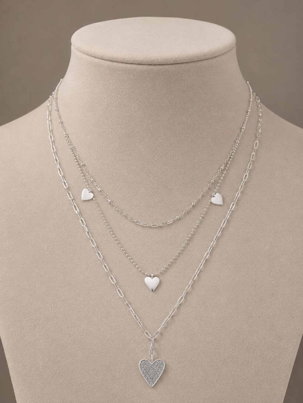 NWT 3 pc Crystal Heart Necklace Set with Heart Charm– Adjustable 16–20"